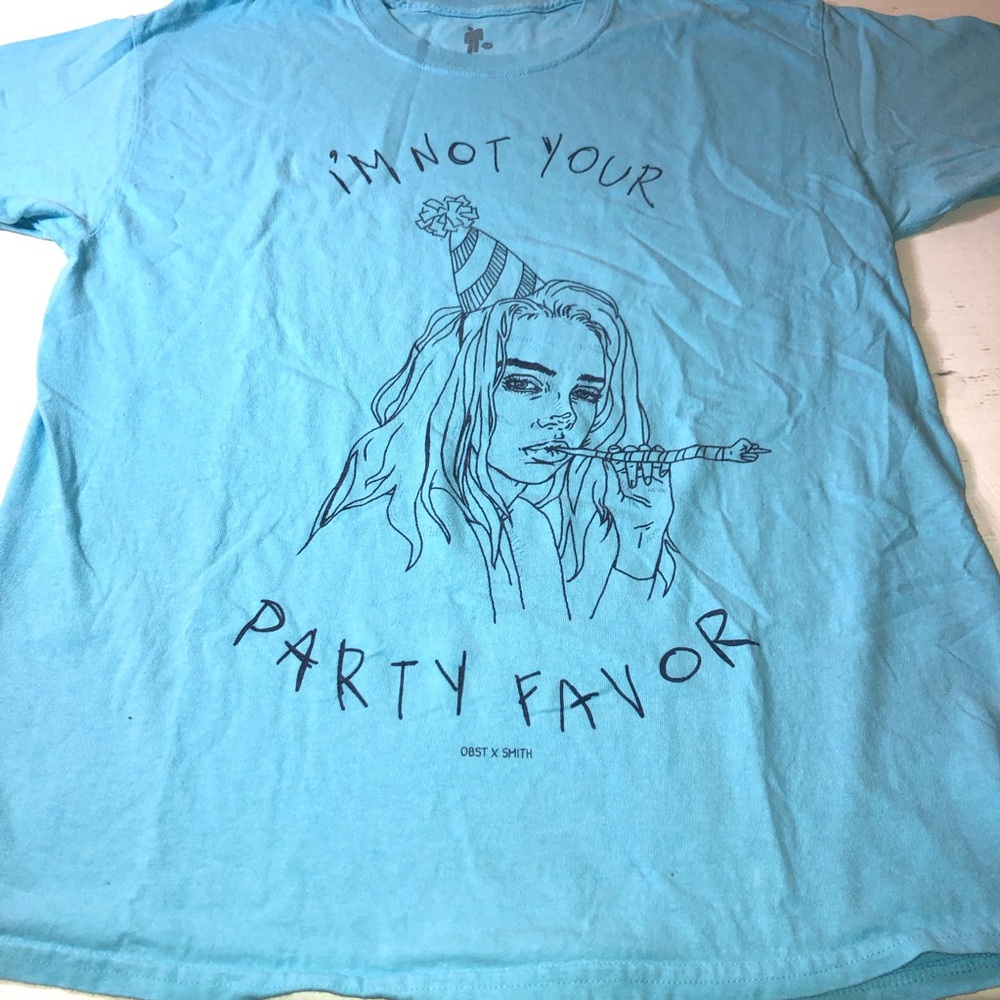 Billie Eilish I'M NOT YOUR PARTY FAVOR Blue Graphic Tee, Large Light Blue